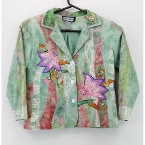 Indigo Moon Embroidered Jacket Size‎ Medium Women Button Front Multicolor Floral